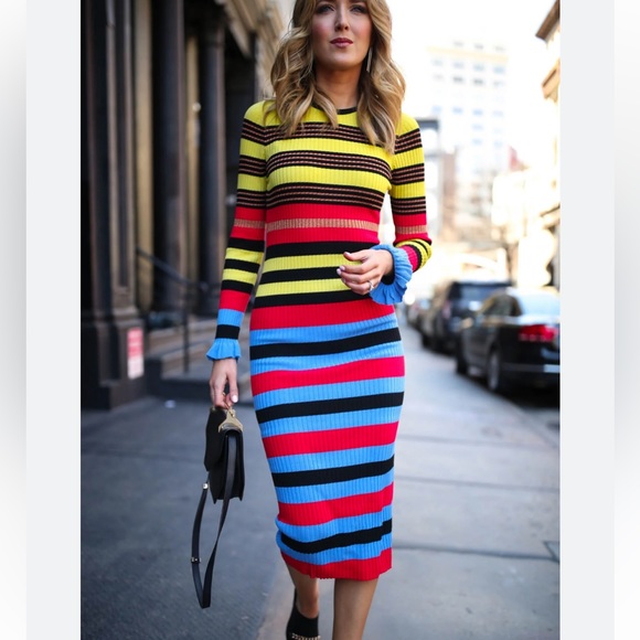 Opening Cermony Rib Knit Primary Color Metallic Dress - Picture 3 of 10